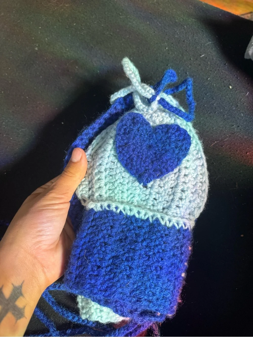 Small Crochet Heart crop top - Blue & Light Blue handmade by my older sister !
